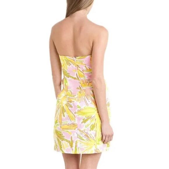 Lilly Pulitzer Crystal Skipping on Sunshine Yellow Pink Beaded Strapless Dress 4 - Picture 2 of 9
